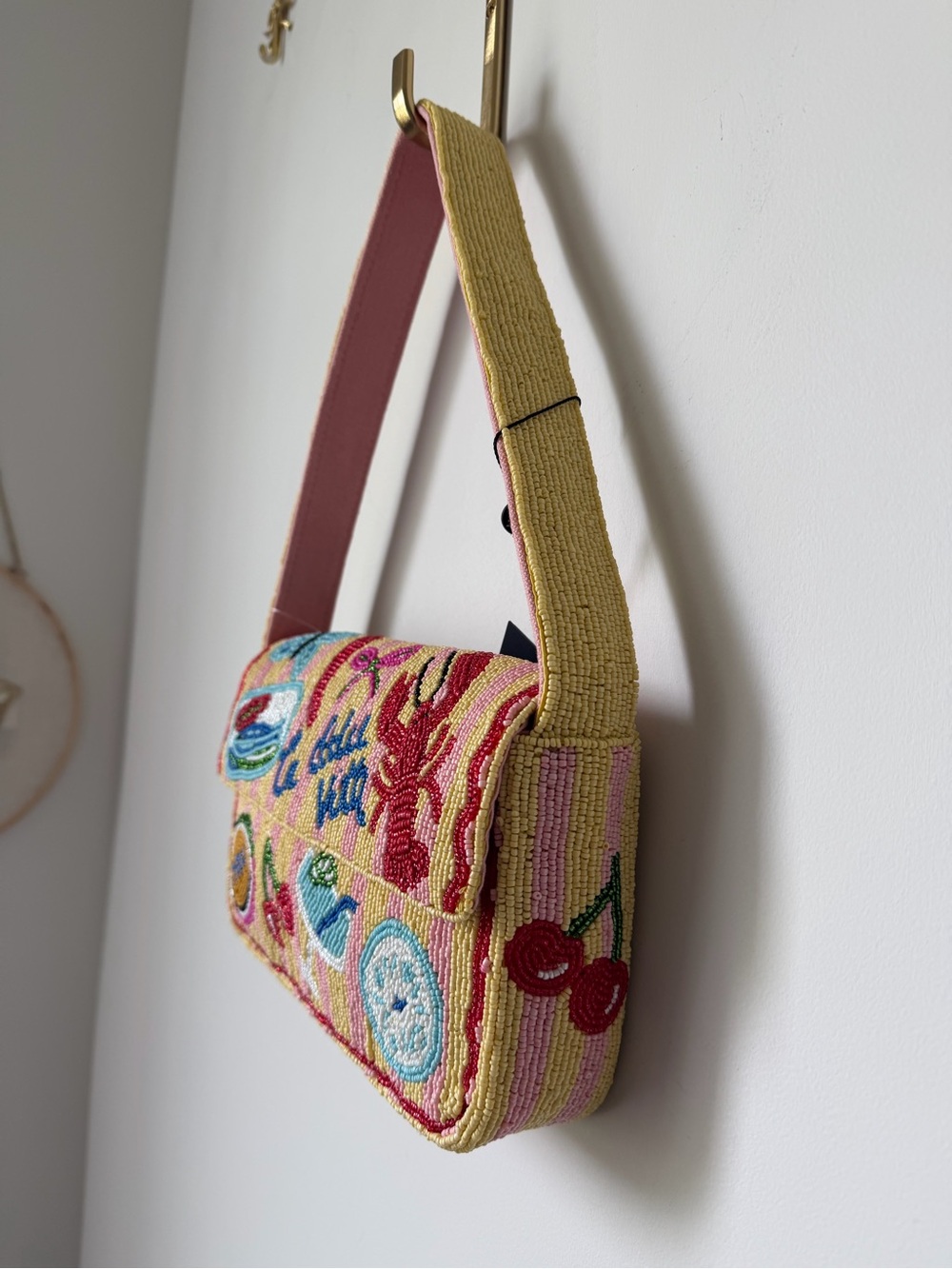 Viral beaded La Dolce Vita yellow striped Shoulder Bag - Picture 2 of 8